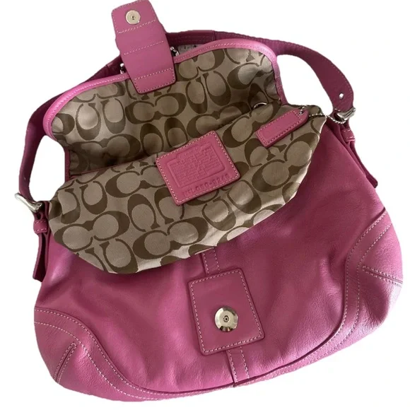 Y2k Coach Fuchsia Leather Shoulder Bag - Picture 2 of 3